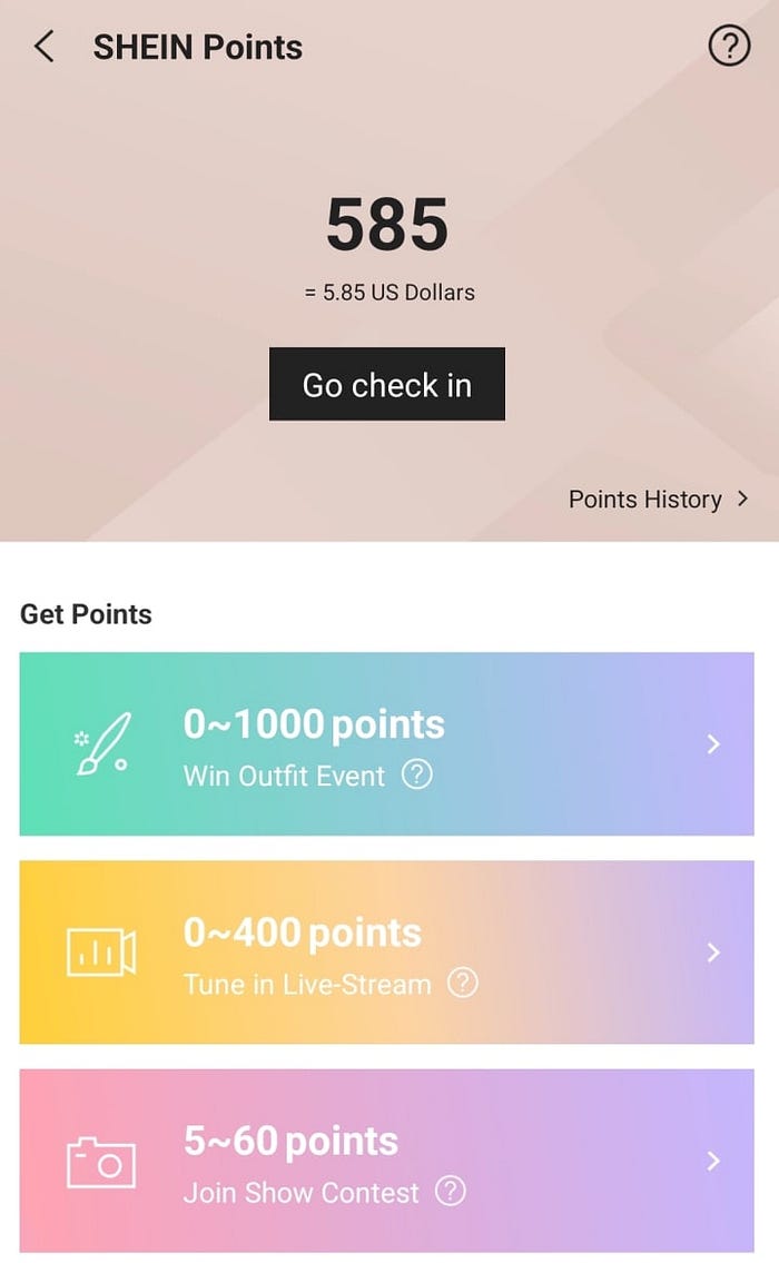 Shein gamifies daily check-ins, product reviews, and outfit contests