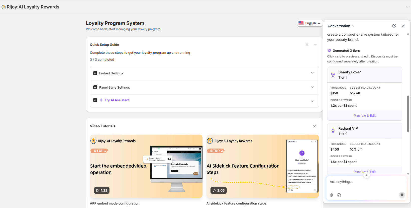 AI will instantly generate a complete plan including VIP tiers and point rules tailored to your store