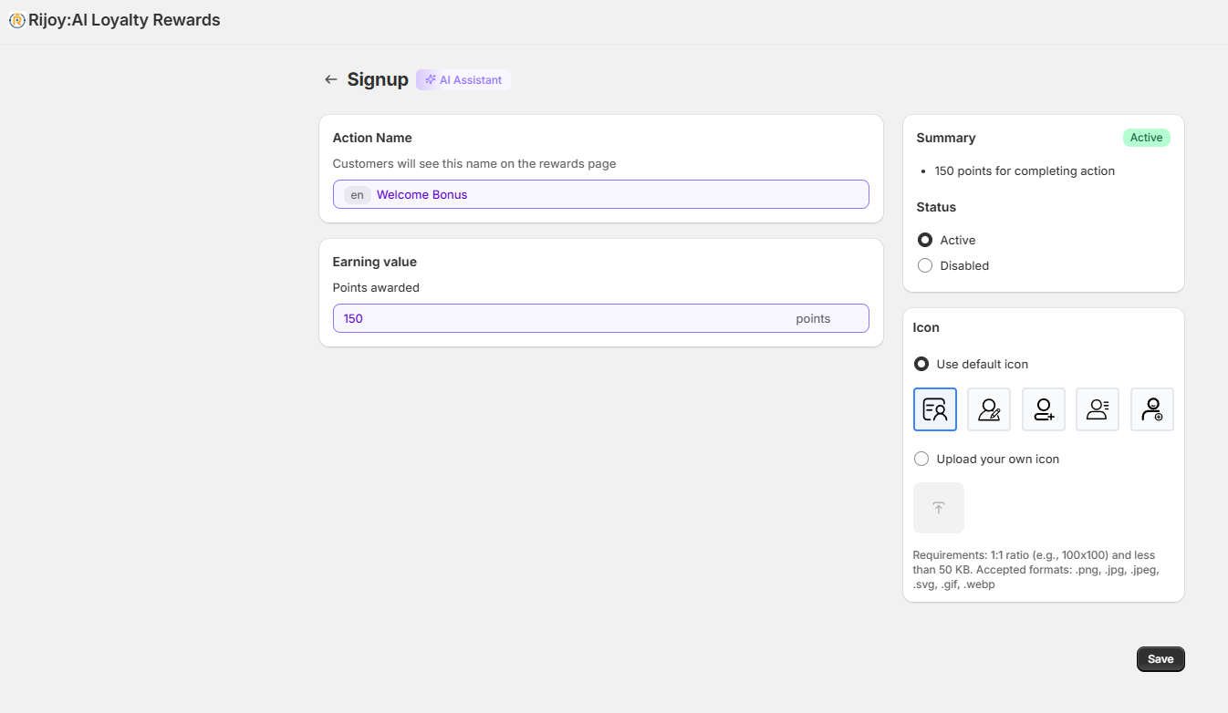 set up welcome bonus points