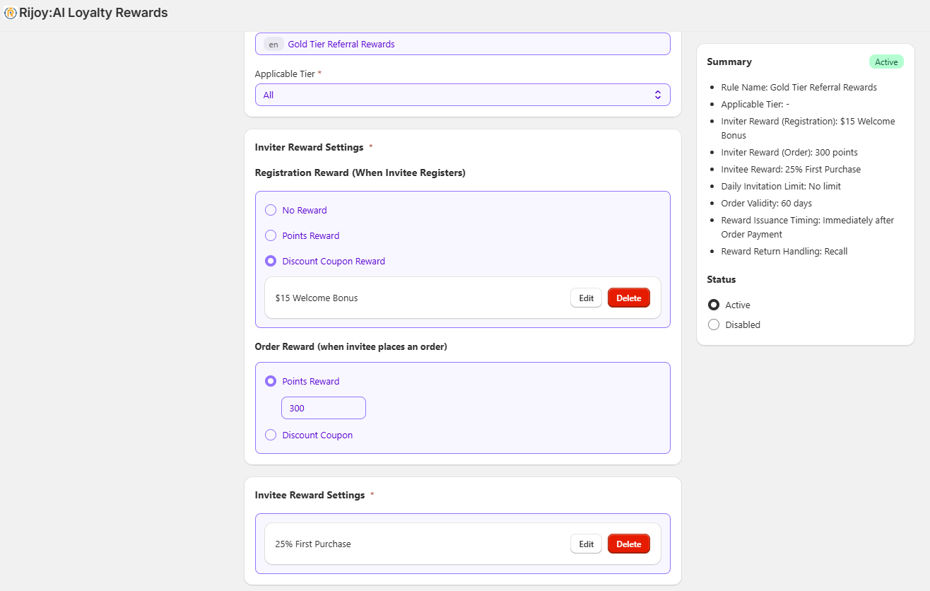 Rijoy referral rewards connect an advocate with a referred friend